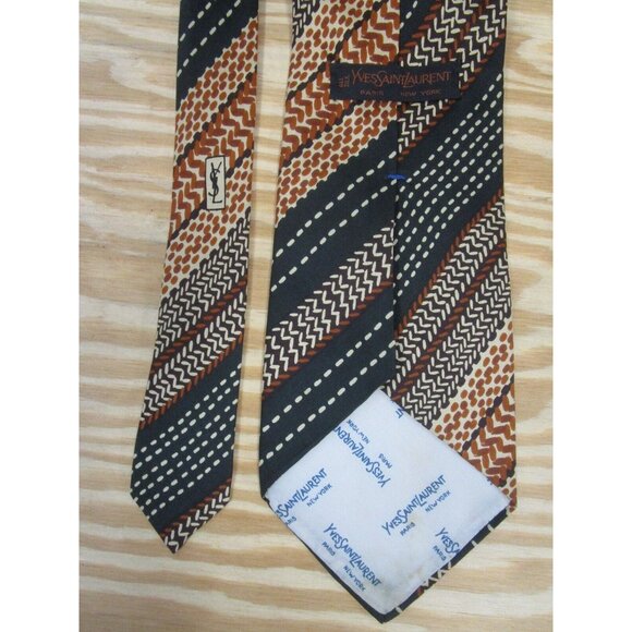 VINTAGE Yves Saint Laurent Neck Tie Silk Printed Formal Logo Designer* - Picture 3 of 9